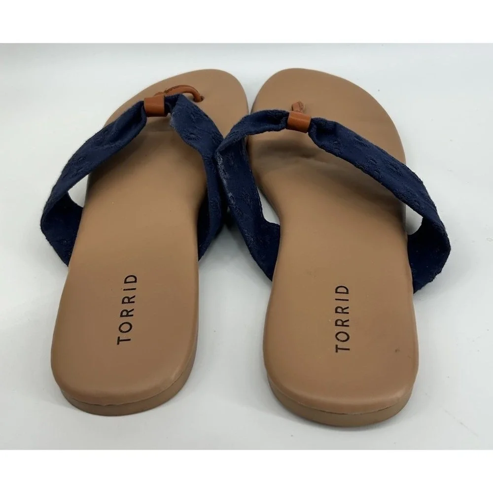 Torrid Flip Flop Blue Eyelet Fabric Strap Slip On Women's Size‎ 10 WW